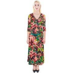 Abstract Floral Artwork Quarter Sleeve Wrap Maxi Dress