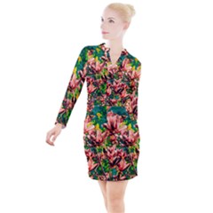 Abstract Floral Artwork Button Long Sleeve Dress by ExtraGoodSauce