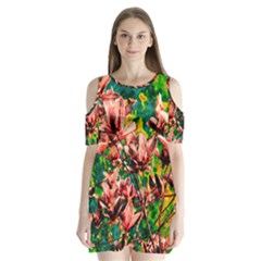 Abstract Floral Artwork Shoulder Cutout Velvet One Piece