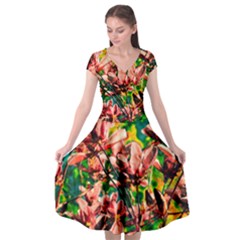 Abstract Floral Artwork Cap Sleeve Wrap Front Dress by ExtraGoodSauce