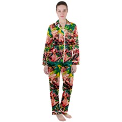 Abstract Floral Artwork Women s Long Sleeve Satin Pajamas Set	 by ExtraGoodSauce