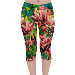 Abstract Floral Artwork Velvet Capri Leggings  by ExtraGoodSauce