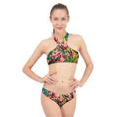 Abstract Floral Artwork High Neck Bikini Set by ExtraGoodSauce