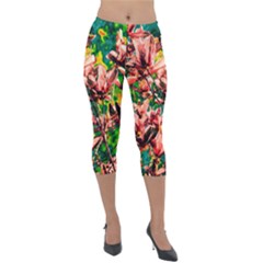 Abstract Floral Artwork Lightweight Velour Capri Leggings  by ExtraGoodSauce