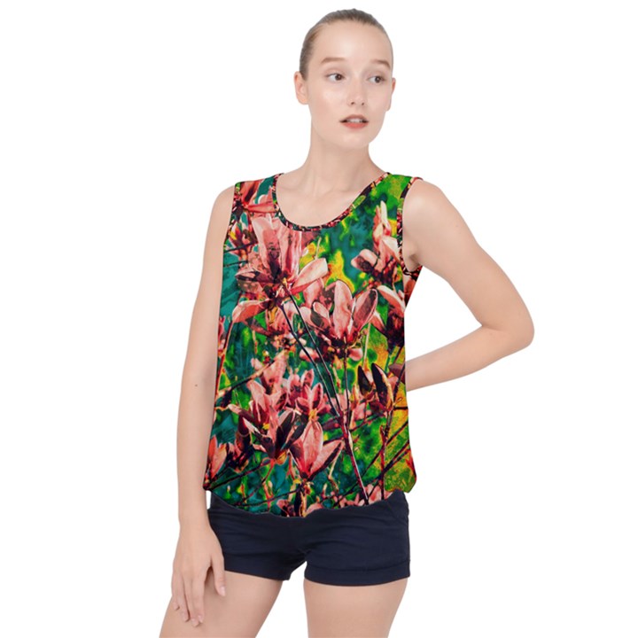 Abstract Floral Artwork Bubble Hem Chiffon Tank Top