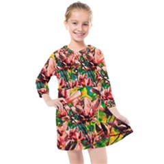 Abstract Floral Artwork Kids  Quarter Sleeve Shirt Dress by ExtraGoodSauce