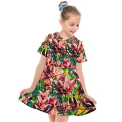 Abstract Floral Artwork Kids  Short Sleeve Shirt Dress by ExtraGoodSauce