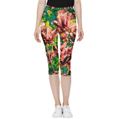 Abstract Floral Artwork Inside Out Lightweight Velour Capri Leggings  by ExtraGoodSauce