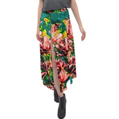 Abstract Floral Artwork Velour Split Maxi Skirt by ExtraGoodSauce