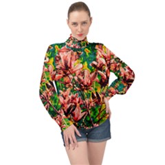 Abstract Floral Artwork High Neck Long Sleeve Chiffon Top by ExtraGoodSauce