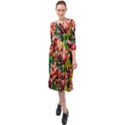 Abstract Floral Artwork Ruffle End Midi Chiffon Dress View1