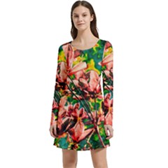 Abstract Floral Artwork Long Sleeve Velour Skater Dress by ExtraGoodSauce