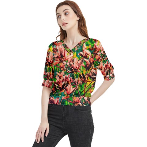 Abstract Floral Artwork Quarter Sleeve Blouse by ExtraGoodSauce