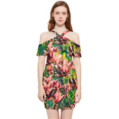 Abstract Floral Artwork Shoulder Frill Bodycon Summer Dress by ExtraAwesomeSauce