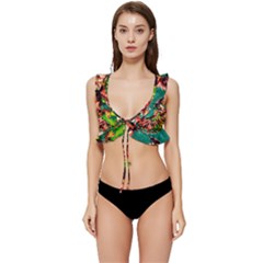 Abstract Floral Artwork Low Cut Ruffle Edge Bikini Top by ExtraGoodSauce