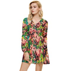 Abstract Floral Artwork Tiered Long Sleeve Mini Dress by ExtraAwesomeSauce