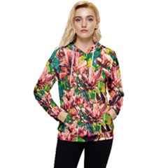 Abstract Floral Artwork Women s Lightweight Drawstring Hoodie