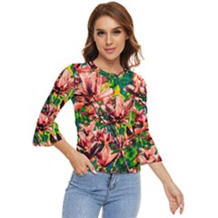 Abstract Floral Artwork Bell Sleeve Top