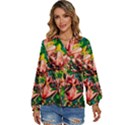 Abstract Floral Artwork Women s Long Sleeve Button Up Shirt View1