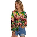 Abstract Floral Artwork Women s Long Sleeve Button Up Shirt View2