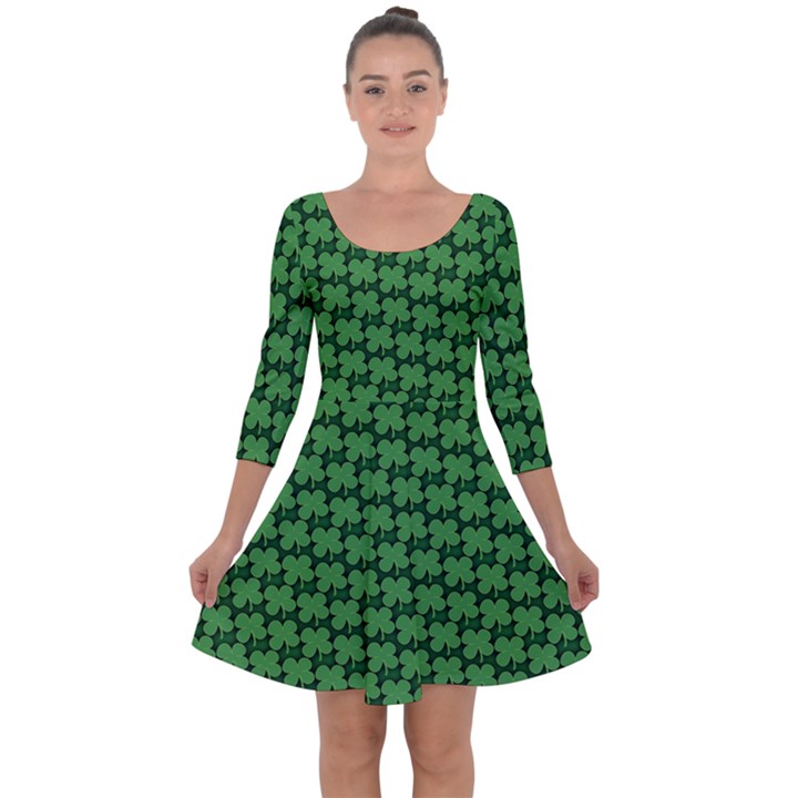 St. Patrick s Day Clovers Quarter Sleeve Skater Dress