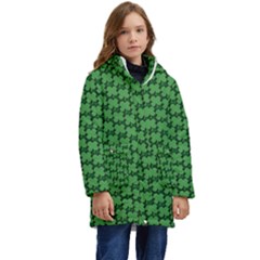 St  Patrick s Day Clovers Kids  Hooded Longline Puffer Jacket by ExtraGoodSauce