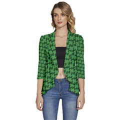 St  Patrick s Day Clovers Women s 3/4 Sleeve Ruffle Edge Open Front Jacket by ExtraGoodSauce