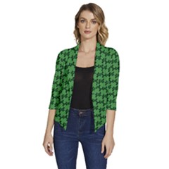 St  Patrick s Day Clovers Women s Draped Front 3/4 Sleeve Shawl Collar Jacket by ExtraGoodSauce