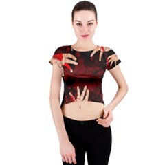 Horror Themed Bloody Hands Crew Neck Crop Top by ExtraAwesomeSauce