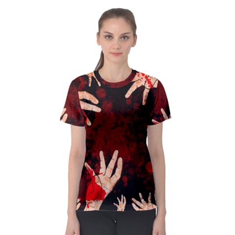 Horror Themed Bloody Hands Women s Sport Mesh T-shirt by ExtraGoodSauce