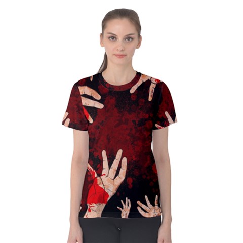 Horror Themed Bloody Hands Women s Cotton T-shirt by ExtraGoodSauce