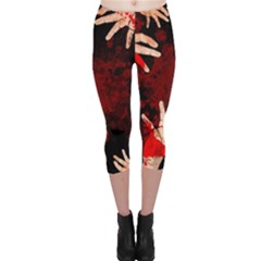 Horror Themed Bloody Hands Capri Leggings  by ExtraGoodSauce