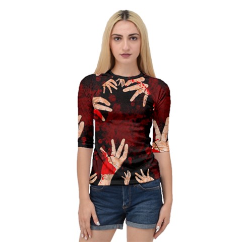 Horror Themed Bloody Hands Quarter Sleeve Raglan T-shirt by ExtraGoodSauce