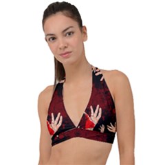 Horror Themed Bloody Hands Halter Plunge Bikini Top