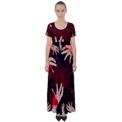 Horror Themed Bloody Hands High Waist Short Sleeve Maxi Dress by ExtraAwesomeSauce