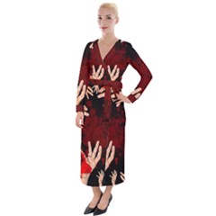 Horror Themed Bloody Hands Velvet Maxi Wrap Dress by ExtraAwesomeSauce