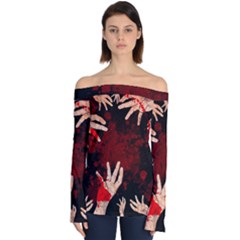 Horror Themed Bloody Hands Off Shoulder Long Sleeve Top by ExtraGoodSauce