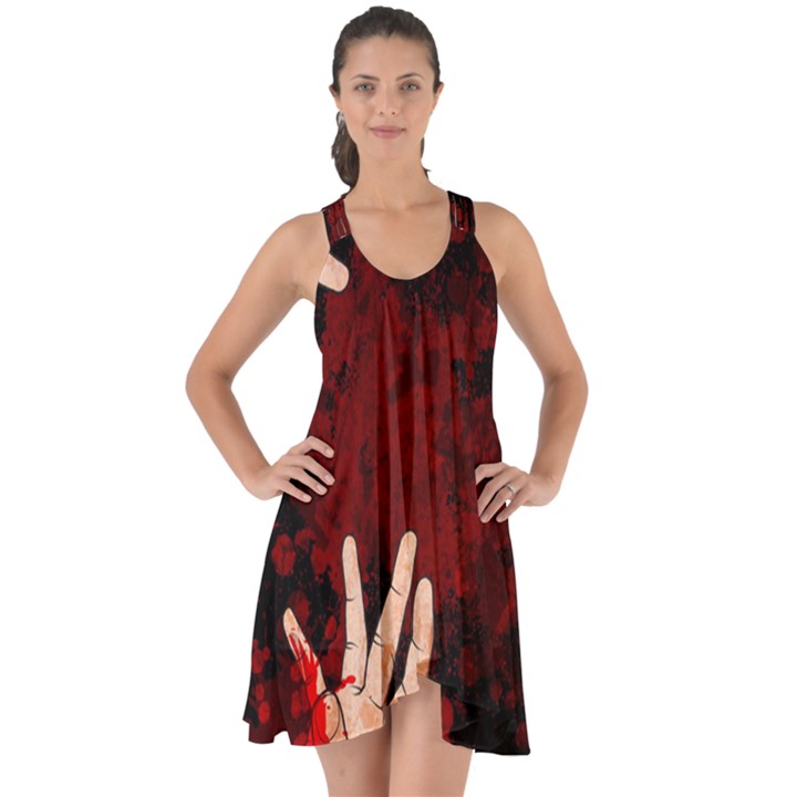 Horror Themed Bloody Hands Show Some Back Chiffon Dress