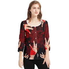 Horror Themed Bloody Hands Chiffon Quarter Sleeve Blouse by ExtraGoodSauce