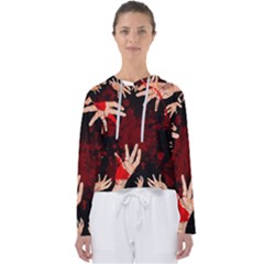 Horror Themed Bloody Hands Women s Slouchy Sweat by ExtraGoodSauce