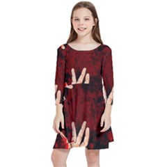 Horror Themed Bloody Hands Kids  Quarter Sleeve Skater Dress by ExtraGoodSauce