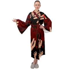 Horror Themed Bloody Hands Maxi Velvet Kimono by ExtraGoodSauce