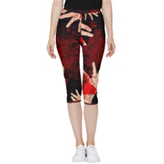 Horror Themed Bloody Hands Inside Out Lightweight Velour Capri Leggings  by ExtraGoodSauce