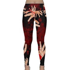 Horror Themed Bloody Hands Lightweight Velour Classic Yoga Leggings by ExtraGoodSauce