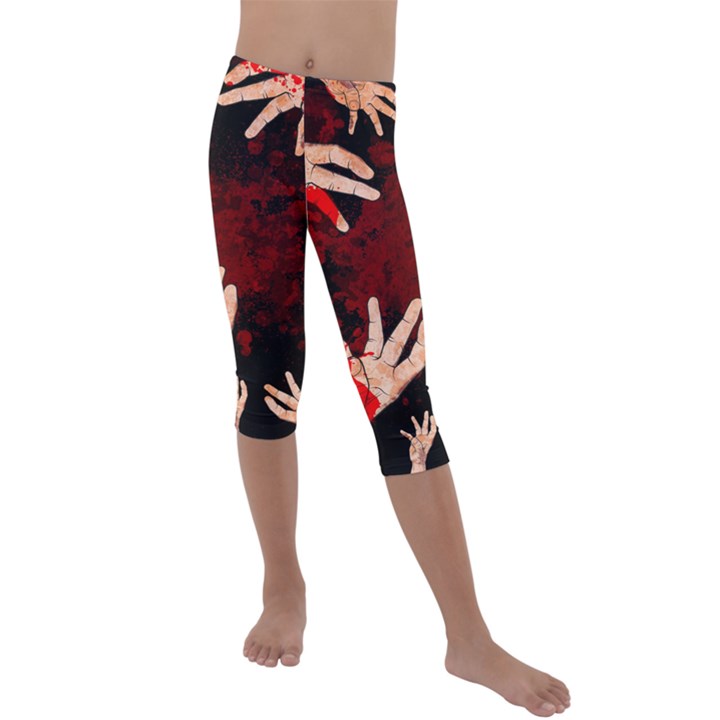 Horror Themed Bloody Hands Kids  Lightweight Velour Capri Leggings 