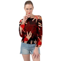 Horror Themed Bloody Hands Banded Bottom Chiffon Top by ExtraGoodSauce