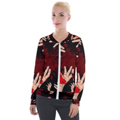 Horror Themed Bloody Hands Velvet Zip Up Jacket by ExtraGoodSauce