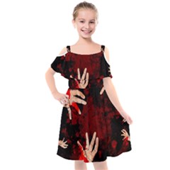 Horror Themed Bloody Hands Kids  Cut Out Shoulders Chiffon Dress by ExtraGoodSauce