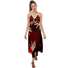 Horror Themed Bloody Hands Halter Tie Back Dress  by ExtraAwesomeSauce