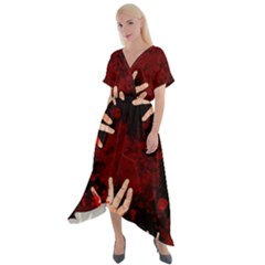 Horror Themed Bloody Hands Cross Front Sharkbite Hem Maxi Dress by ExtraAwesomeSauce